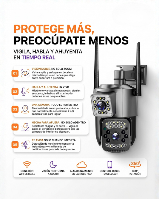 Cámara Exterior Doble Lente Wifi con Visión Nocturna