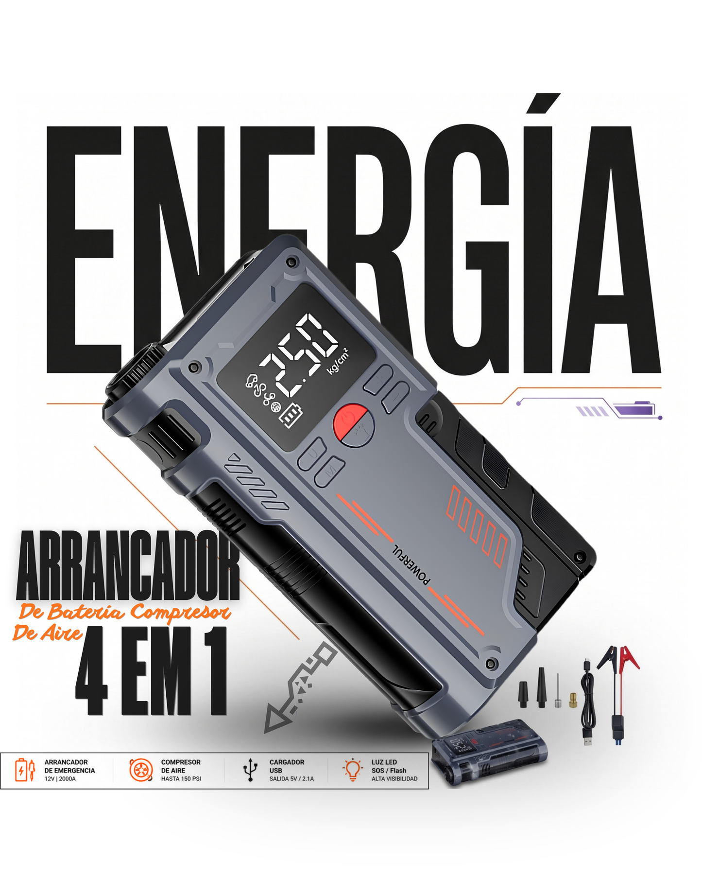 Arrancador De Batería Compresor De Aire 4 En 1