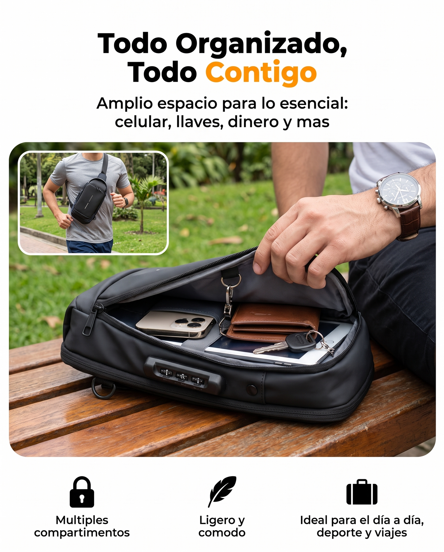 Bolso antirrobo con amplios compartimientos